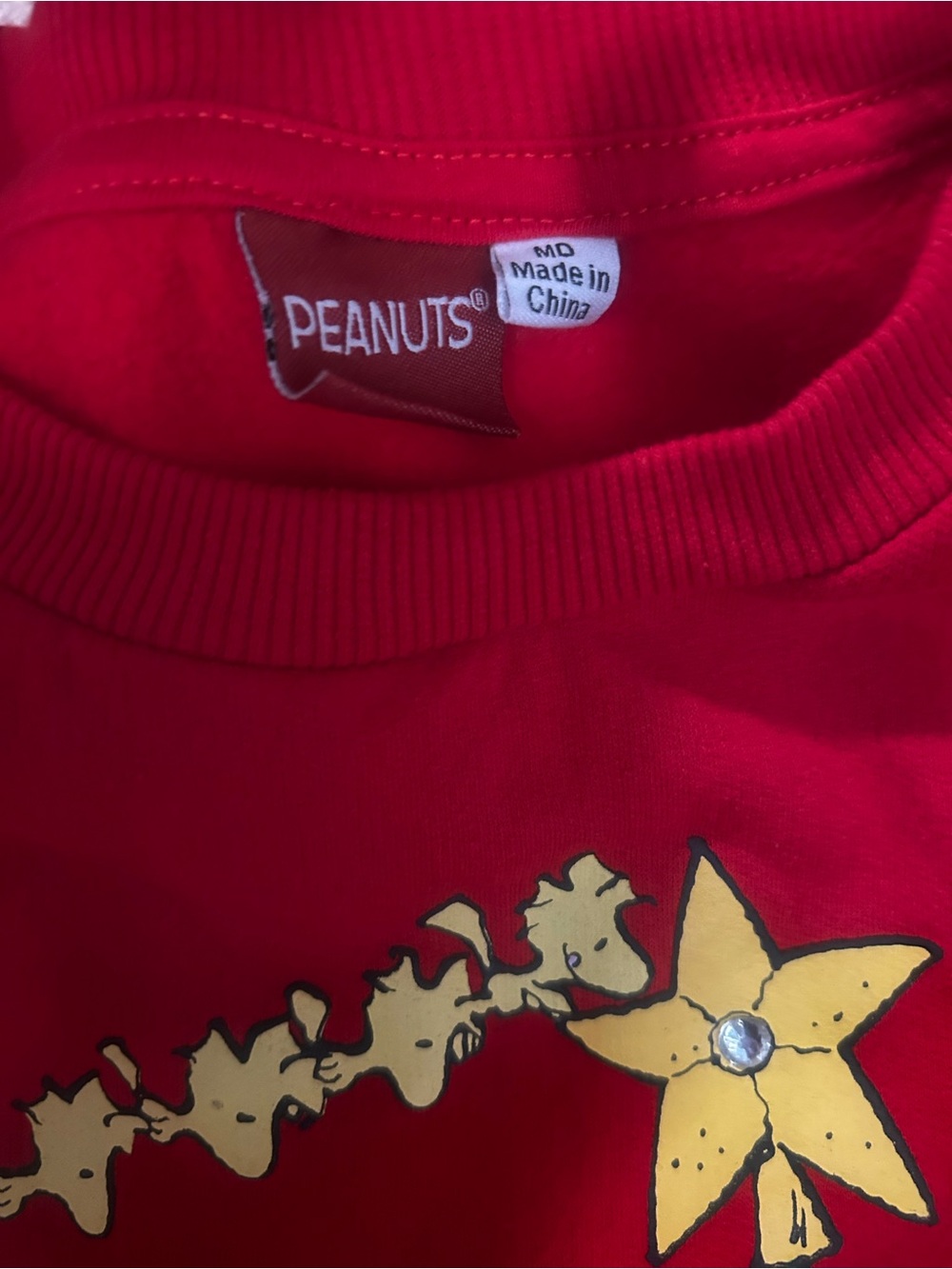 Peanuts Snoopy Christmas Sweatshirt Red Rhinestone Tree Tis The Season Holiday - Picture 4 of 6